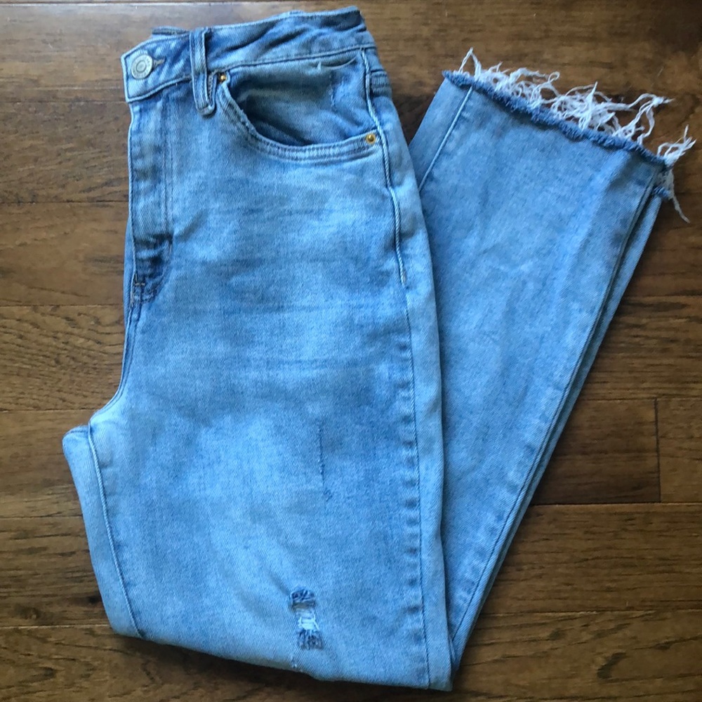 High Rise Distressed Blue Jeans